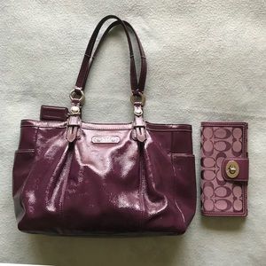 Coach Purple Patent Leather Shoulder Bag + Wallet